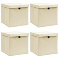 VidaXL Opbergboxen met deksel 4 st 32x32x32 cm stof crèmekleurig - thumbnail