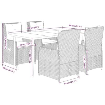 5-delige Tuinset met kussens poly rattan bruin
