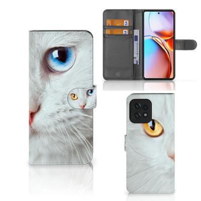 Motorola Edge 40 Pro | Telefoonhoesje | Met pasjeshouder | Witte Kat
