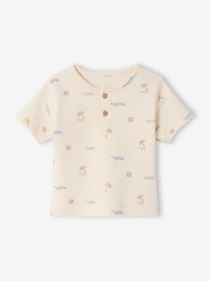 Babysweater van honingraat gebreide stof met print ecru