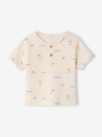 Babysweater van honingraat gebreide stof met print ecru - thumbnail