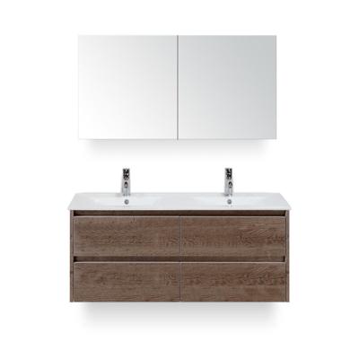 Dante Badmeubelset 120 cm - Tabacco - Keramische Wastafel Wit Enjoy - met Spiegelkast