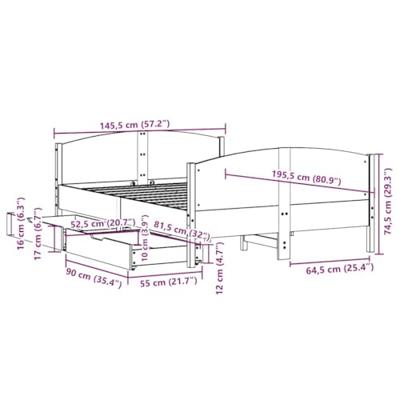 Bedframe zonder matras massief grenenhout wit 140x190 cm