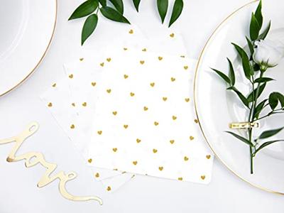 Witte Servetten met gouden hartjes 20 stuks - thumbnail