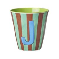 Gestreepte melamine beker LETTER J rice, medium 250 ml meerkleurig - thumbnail