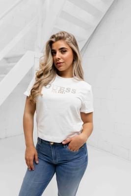 Guess Cropped Washed T-Shirt Dames Wit - Maat XS - Kleur: Wit | Soccerfanshop