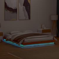 Bedframe met LED massief grenenhout wasbruin 150x200 cm - thumbnail