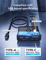 GRAUGEAR GMP02, G-MP02, 4 aansluitingen, 10 Gbit/s frontpaneel, 2 x USB-C + 2 x USB-A USB 3.2 Gen2 HUB, frontpaneel voor 3,5 inch schacht, USB 3.2 Gen2 Key A 20-pins header, metaal - thumbnail