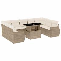 10-delige Loungeset met kussens poly rattan beige - thumbnail