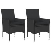 Tuinstoelen 2 st met kussens poly rattan zwart - thumbnail