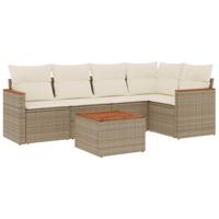 5-delige Loungeset met kussens poly rattan beige - thumbnail