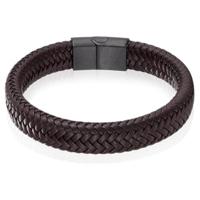 Gevlochten Leren Armband Heren Edelstaal Sluiting Bruin Zwart-22cm - thumbnail