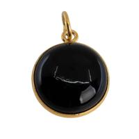 Edelsteen Hanger Rond Kracht - Zwarte Onyx - 925 Zilver & Verguld (15 mm) - thumbnail