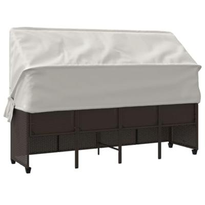 Ligbed met luifel en kussens poly rattan bruin Ligbed met luifel en kussens poly rattan bruin