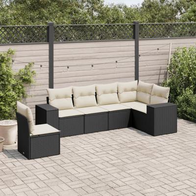 6-delige Loungeset met kussens poly rattan zwart