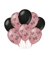 Ballonnen 65 Jaar Roze/Zwart (8st) - thumbnail
