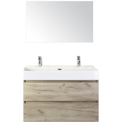 Maxx XL Badmeubelset 100 cm - Craft Oak - Wastafel Kube 2 Kraangaten met Spiegel