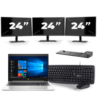 HP ProBook 450 G6 - Intel Core i5-8e Generatie - 15 inch - 16GB RAM - 256GB SSD - Windows 11 + 3x 24 inch Monitor - thumbnail