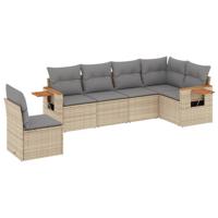6-delige Loungeset met kussens poly rattan beige - thumbnail