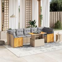 8-delige Loungeset met kussens poly rattan beige - thumbnail