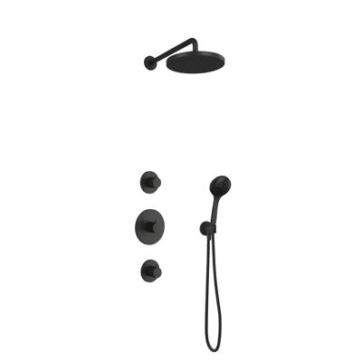 Hotbath Cobber - Inbouw Regendoucheset - Geborsteld Nikkel - 2 Stopkranen - Thermostatisch - Wandarm 38.5 cm - Hoofddouche 300 mm - Ronde Handdouche 3 Standen - Waterbesparend