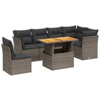 7-delige Loungeset met kussens poly rattan grijs - thumbnail