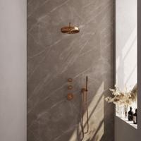 BRAUER Stripe Thermostatische Inbouw Regendouche - SET 02 - 25cm douchekop - gebogen muurarm - staaf handdouche - doucheslang - wandaansluitbocht - koper geborsteld PVD 5-GK-367 - thumbnail