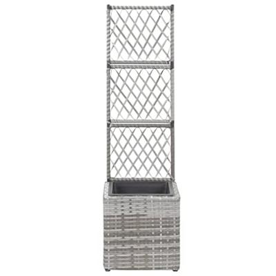 VidaXL Latwerkplantenbak verhoogd met 1 pot 30x30x107 cm rattan grijs