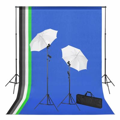 Fotostudioset met achtergronden, lampen en paraplu's