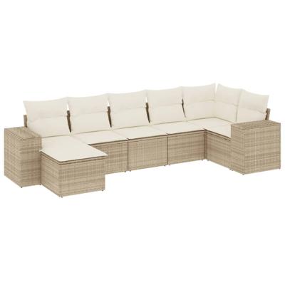 8-delige Loungeset met kussens poly rattan beige