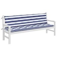 Tuinbankkussens 2 st gestreept 200x50x7 cm stof wit en blauw - thumbnail