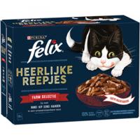 Felix Heerlijke Reepjes Farm Selectie met rund, kip, eend, kalkoen in saus natvoer kat 4 x (12 x 80 g) - thumbnail
