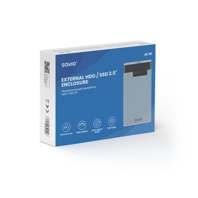 Savio 2,5" externe HDD/SSD-behuizing, USB 3.0, transparant, AK-66