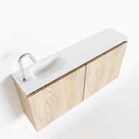 MONDIAZ TURE 100cm toiletmeubel washed oak. EDEN wastafel talc links 1 kraangat - thumbnail