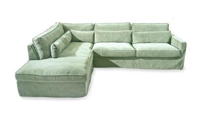 Rivièra Maison Loungebank 'Brompton Cross' Links, Velvet, kleur Mint Rivièra Maison Loungebank 'Brompton Cross' Links, Velvet, kleur Mint