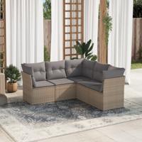 5-delige Loungeset met kussens poly rattan beige - thumbnail