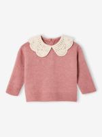 Baby trui in tricot met gehaakte kraag roze (poederkleur) - thumbnail