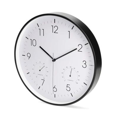 Wandklok | Diameter: 300 mm | Kunststof | Stille beweging | Thermometer | Hygrometer | Wit / Zwart