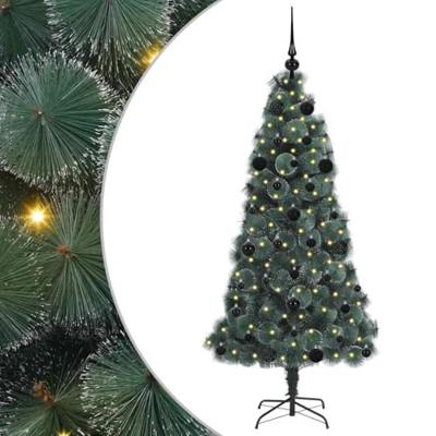 VidaXL Kunstmatige voorverlichte kerstboom met bal set groen 150 cm