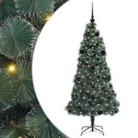 VidaXL Kunstmatige voorverlichte kerstboom met bal set groen 150 cm - thumbnail