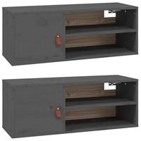 Wandkasten 2 st 80x30x30 cm massief grenenhout grijs - thumbnail