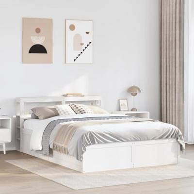 Bedframe met hoofdbord massief grenenhout wit 120x190 cm