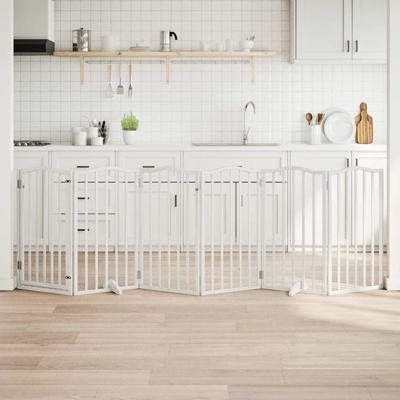 Hondenhek inklapbaar met deur 6 panelen 300 cm populierhout wit