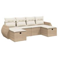 6-delige Loungeset met kussens poly rattan beige - thumbnail