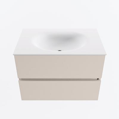MONDIAZ VICA 70cm badmeubel onderkast Linen 2 lades. Wastafel MOON midden zonder kraangat, kleur Talc.