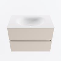 MONDIAZ VICA 70cm badmeubel onderkast Linen 2 lades. Wastafel MOON midden zonder kraangat, kleur Talc. - thumbnail