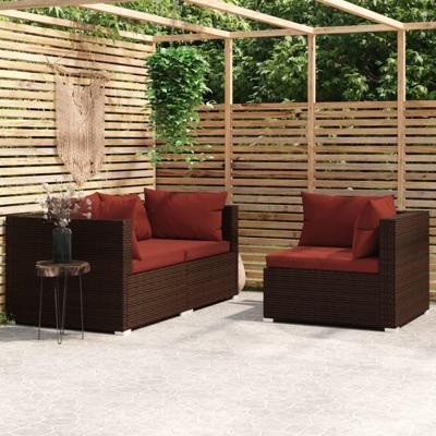 3-delige Loungeset met kussens poly rattan bruin 3-delige Loungeset met kussens poly rattan bruin