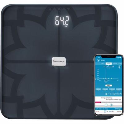 Medisana BS 450 sw 40510 Analyse-personenweegschaal Digitaal Weegbereik (max.): 180 kg Zwart Met Bluetooth, ITO-sensoren