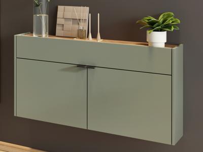 Wandkast AMEYA 2 deuren 1 lade 110 cm groen/navarra eik (horizontaal)