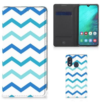 Samsung Galaxy A40 | Hoesje met Magneet | Zigzag Blauw Samsung Galaxy A40 | Hoesje met Magneet | Zigzag Blauw